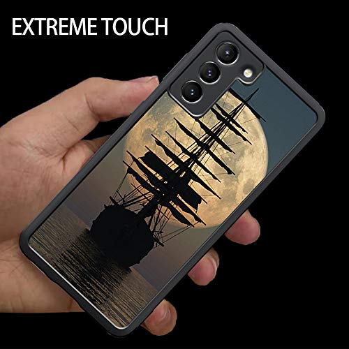 Shockproof TPU Phone Case for Samsung Galaxy S21 - Pirate Ship Moon Design Protective Cover | Durable Slim Fit Case for Everyday Use, Work & Travel Protection
