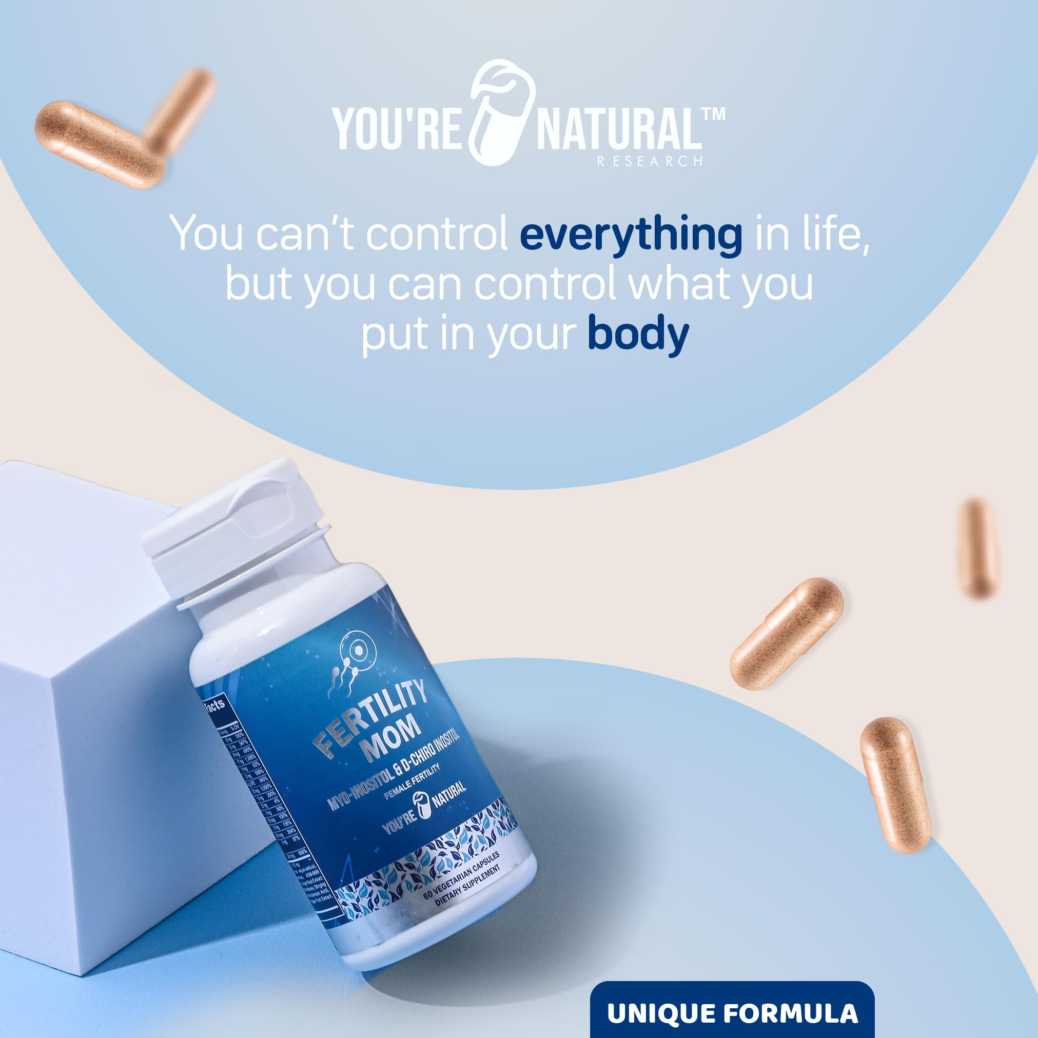 YOU'RE NATURAL Fertility Vitamins for Women - Prenatal Supplement with Myo-Inositol, D-Chiro Inositol & Folate - Supports Hormonal Balance, Ovulation & Menstrual Cycle Regulation - Contains Vitex - 30 Day Supply - Ideal for Trying to Conceive & PCOS Support