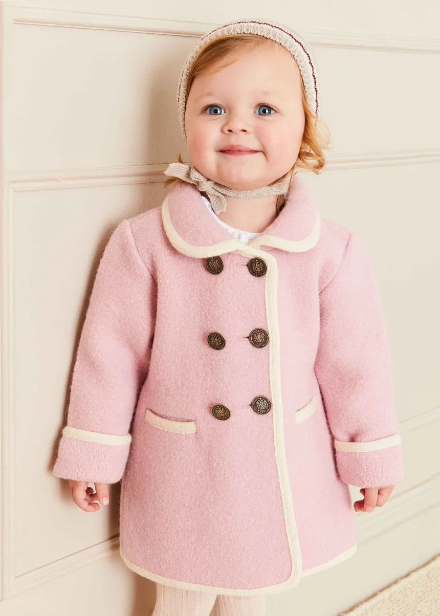 Austrian Double Breasted Baby Coat with White Trim - Soft Pink for Infants & Toddlers (6 Months to 4 Years) | Perfect for Special Occasions, Photo Shoots & Winter Outings