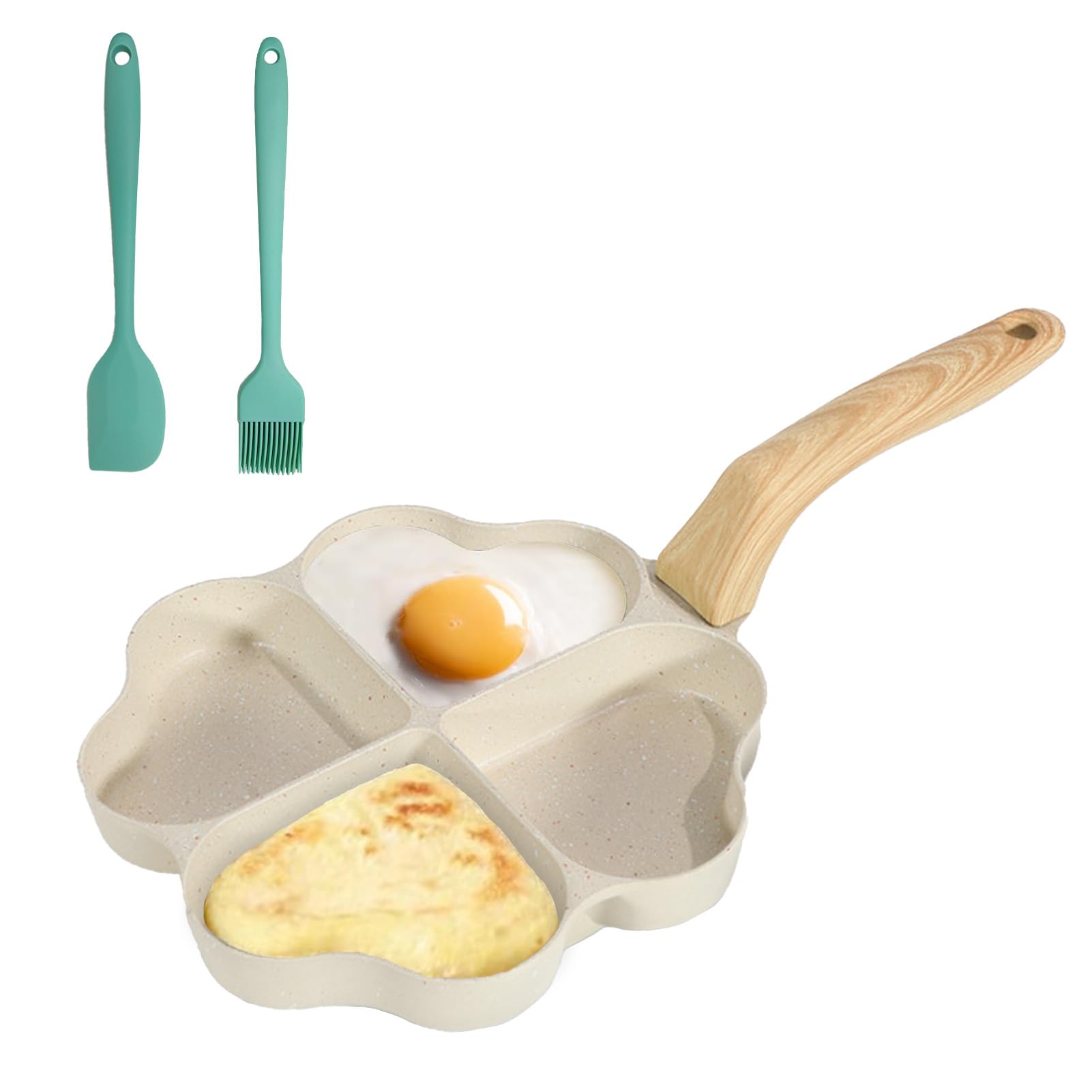 Bocguy Nonstick Heart-Shaped Pancake Pan - 4 Hole Aluminum Griddle for Pancakes, Eggs, Burgers - Induction & Gas Stove Compatible - Perfect for Breakfast, Brunch, and Family Cooking