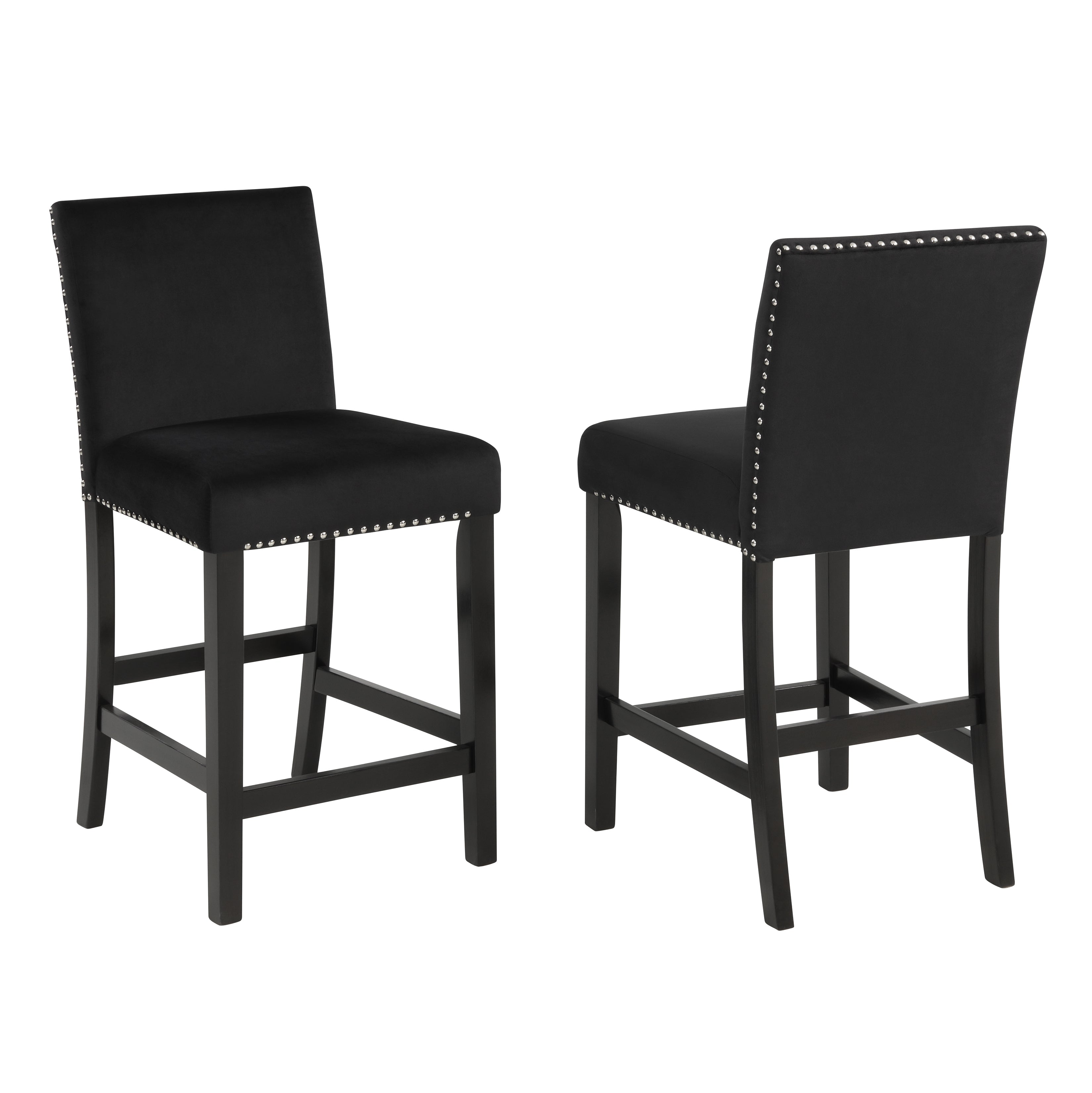 Roundhill Furniture Cobre Contemporary Velvet Counter Stool with Nailhead Trim - Set of 2 Black Bar Stools for Kitchen Island, Breakfast Nook & Home Decor