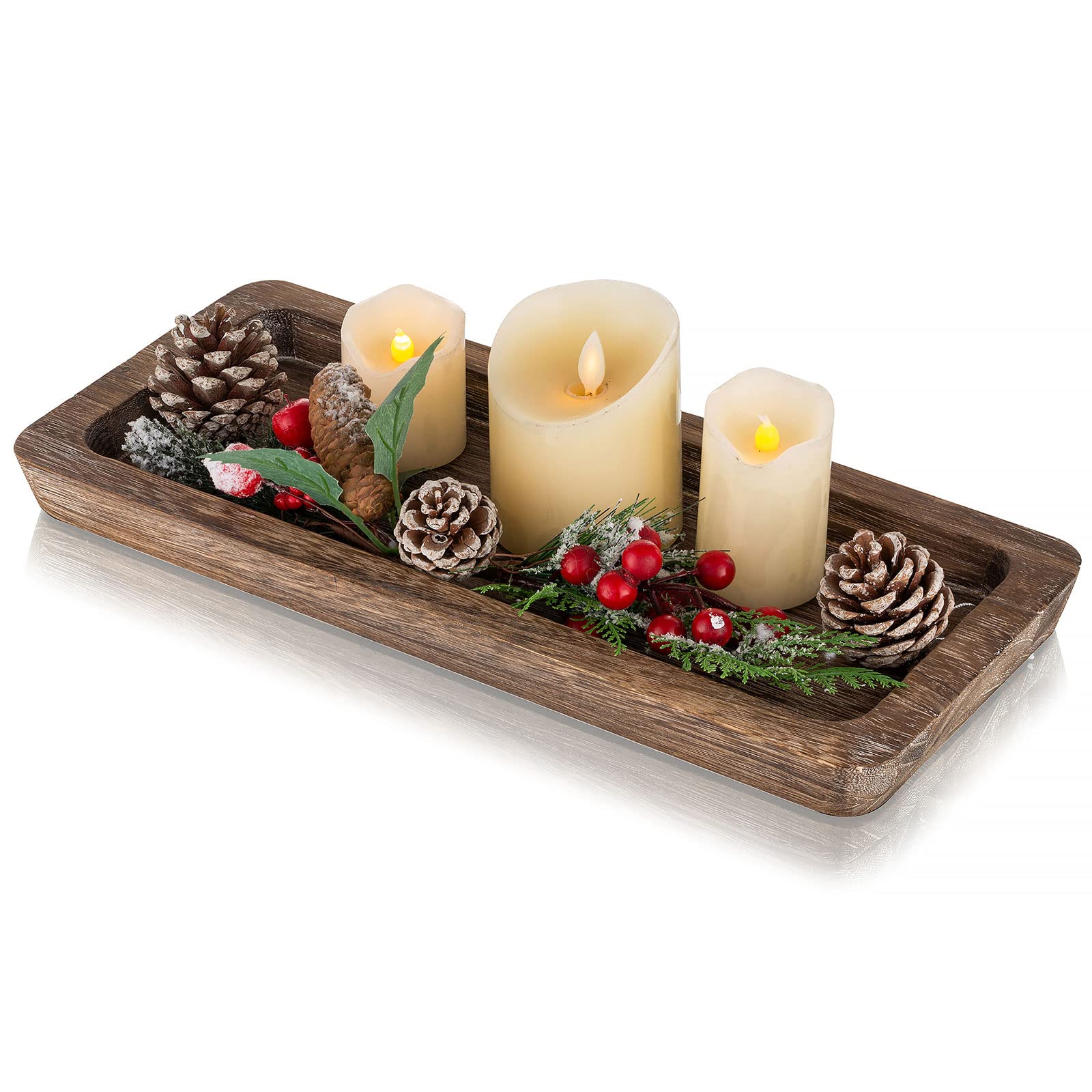 Romadedi Wooden Decorative Tray Candle Holder - Rustic Long Narrow Wooden Tray for Home Decor, Coffee Table, Dining Room & Kitchen | Perfect for Centerpieces, Candle Displays & Organizing Essentials
