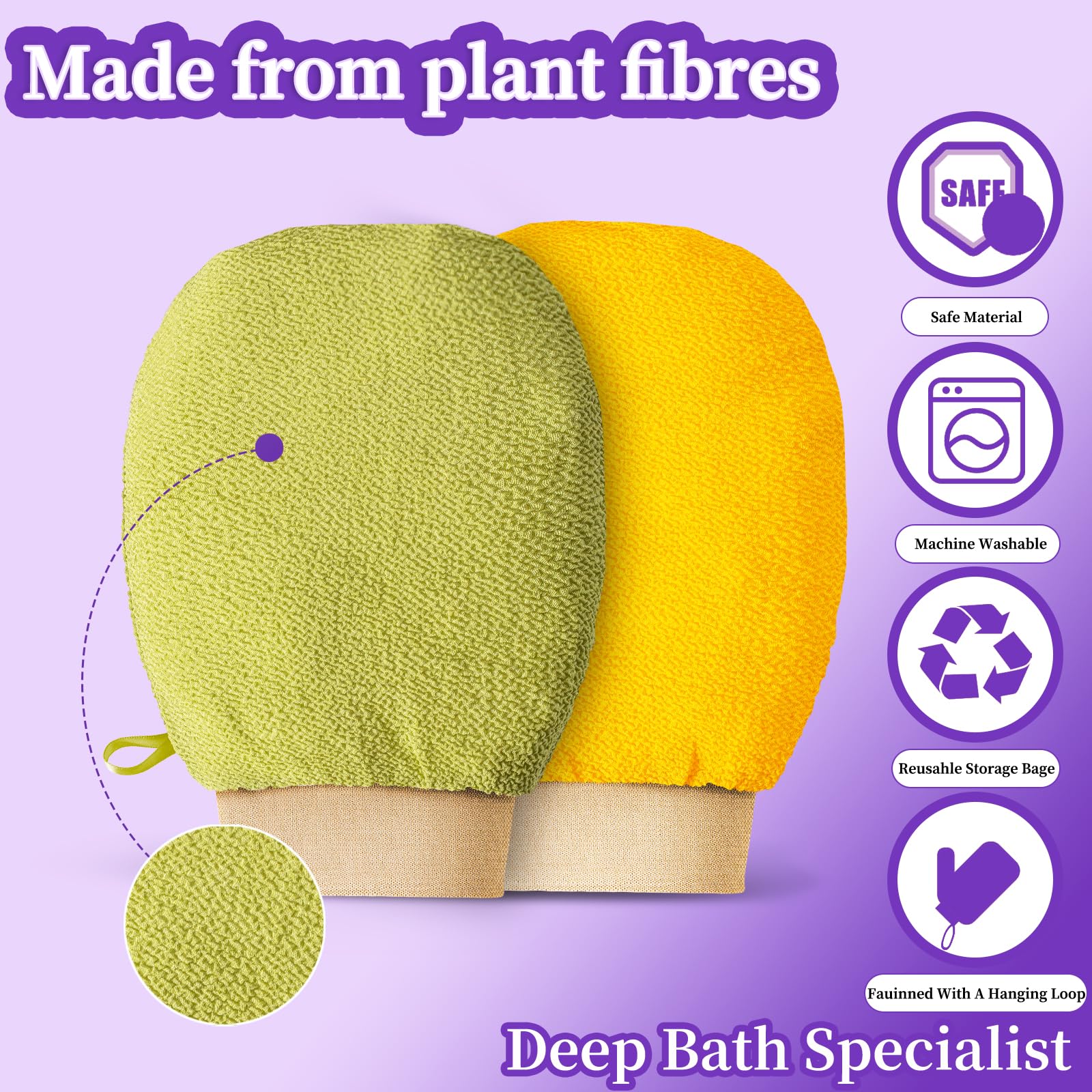 Exfoliating Glove Body Scrubber for Dry to Normal Skin - Dual-Sided Exfoliating Mitt for Self-Tan Removal & Application - Gentle Body Exfoliator for Smooth Skin (Yellow & Green) - Perfect for Pre-Tan Prep & Post-Tan Care