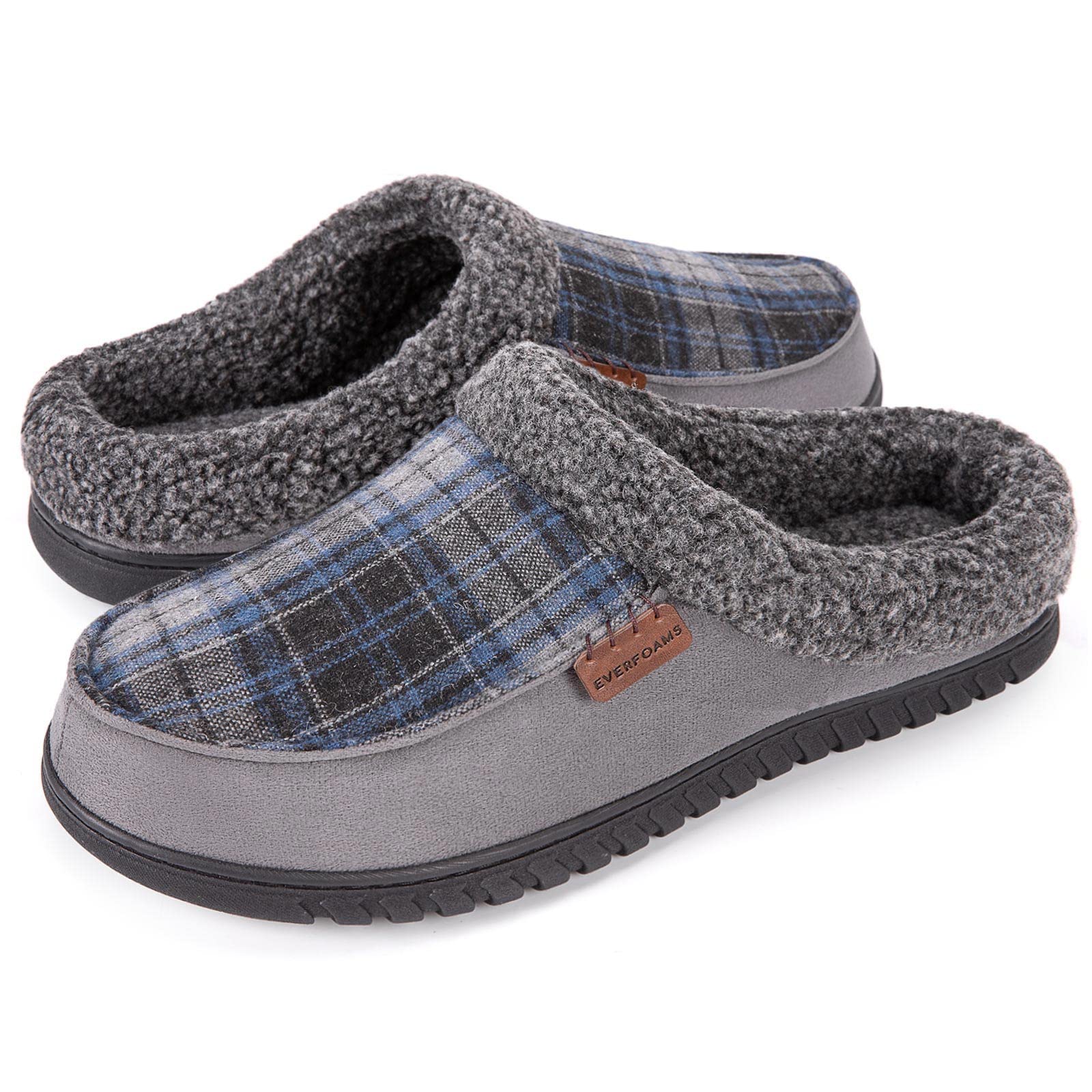 EverFoams Men's Plaid Open Back Moccasin Slippers - Soft Indoor/Outdoor House Shoes for Comfort & Style - Perfect for Lounging, Errands & Cozy Home Wear