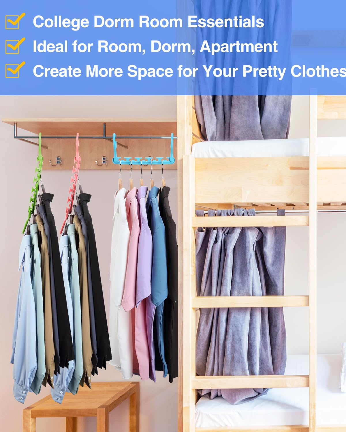 AMKUFO 12-Pack Space Saving Hangers - Closet Organizer & Storage for Dorm Room, College Essentials - Perfect for Small Spaces, Student Dorms & Wardrobe Organization