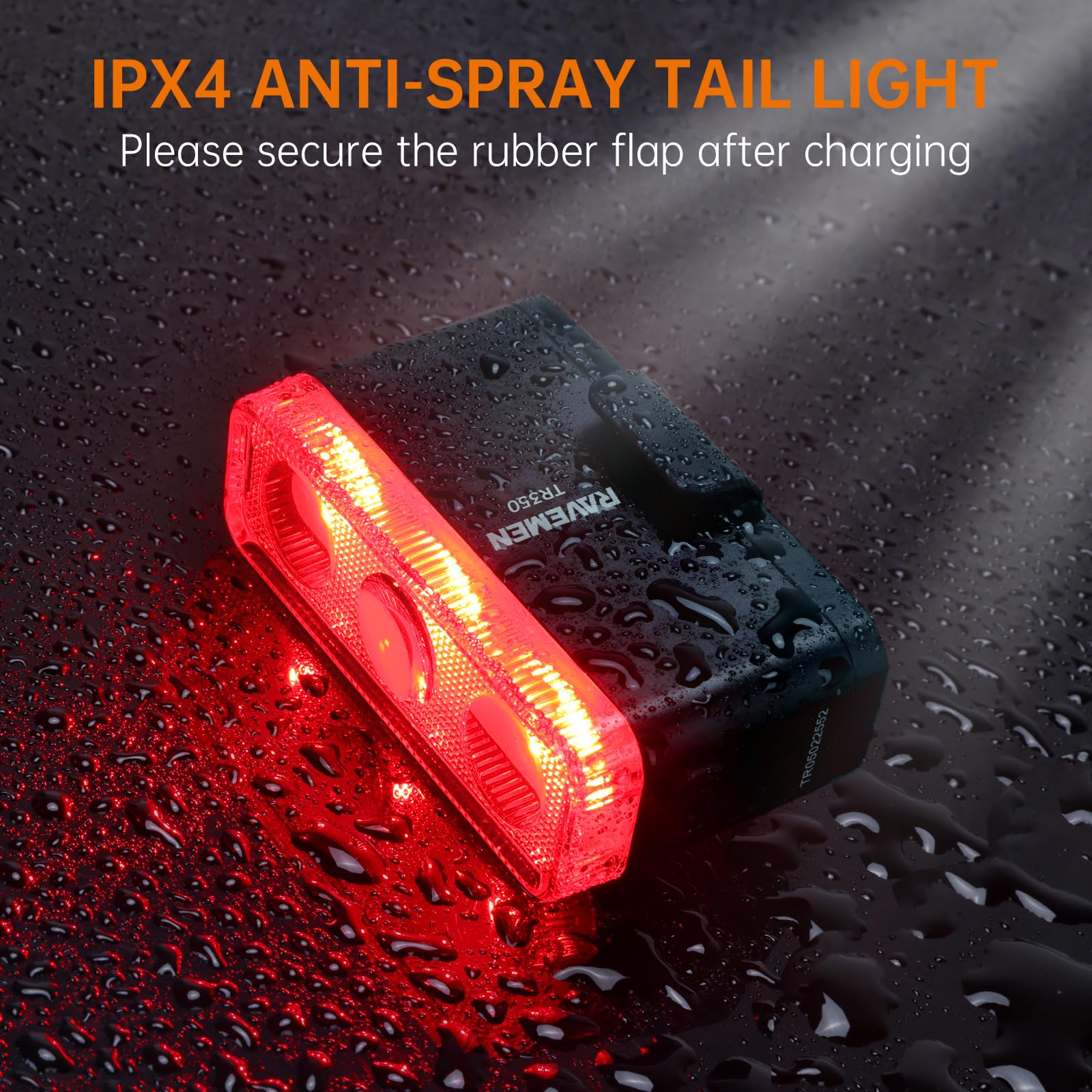 RAVEMEN TR350 350 Lumens USB Rechargeable Bike Tail Light with Brake Sensor & Auto On/Off - Waterproof Cycling Safety Light for Night/Day Riding, Commuting & Mountain Biking