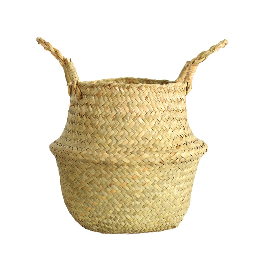 Seagrass Storage Basket - Foldable Wicker Laundry Hamper for Clothes, Flowers & Home Organization | Perfect for Bedroom, Bathroom & Closet Storage