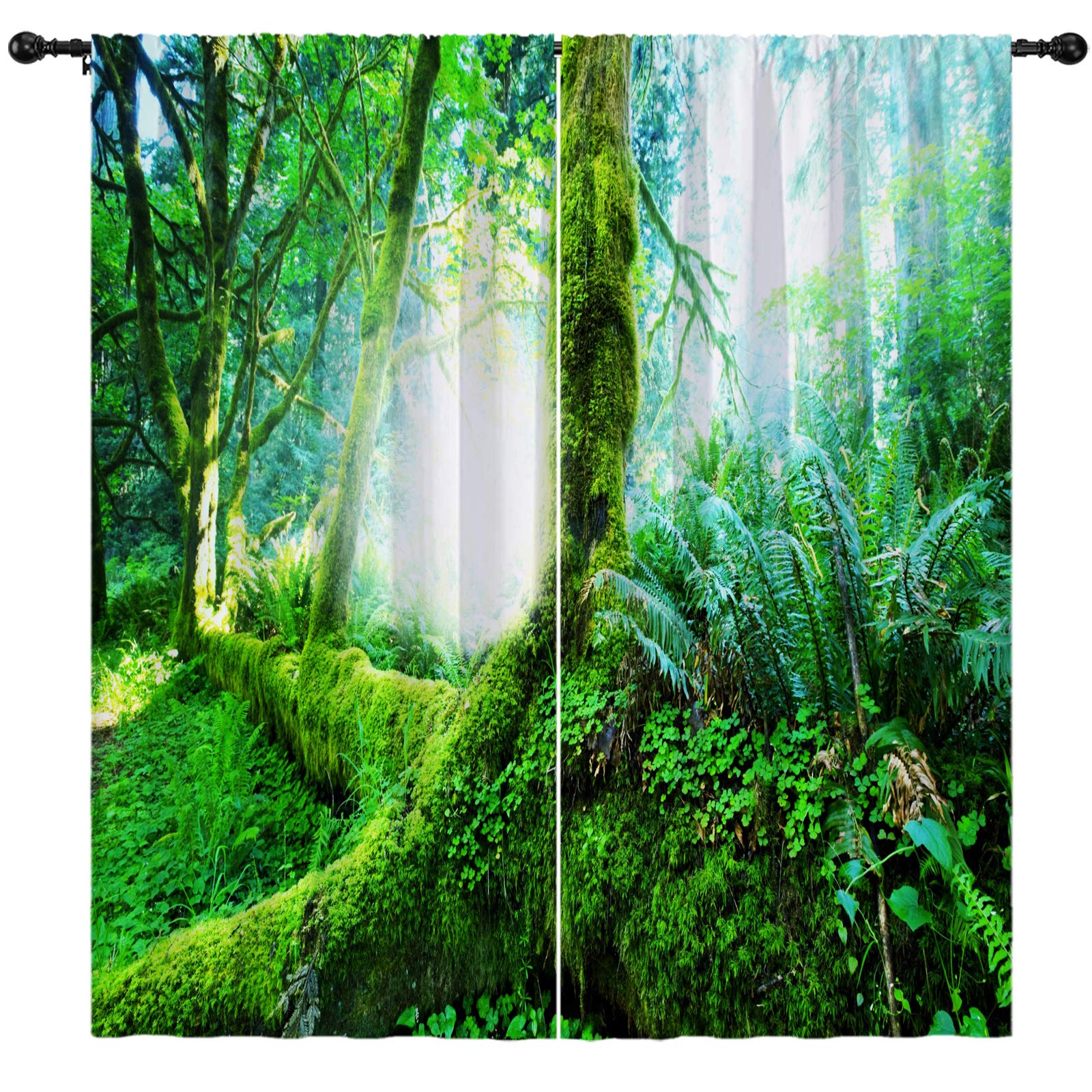 Boenkj Forest Green Curtains - Mystical Fantasy Woodland Landscape Blackout Curtains Set of 2 Panels, 84x63 Inches, Dark Green Nature-Themed Drapes for Living Room, Bedroom & Kids Room | Perfect for Nursery Decor, Fantasy Themed Bedrooms & Cozy Cabin Retreats
