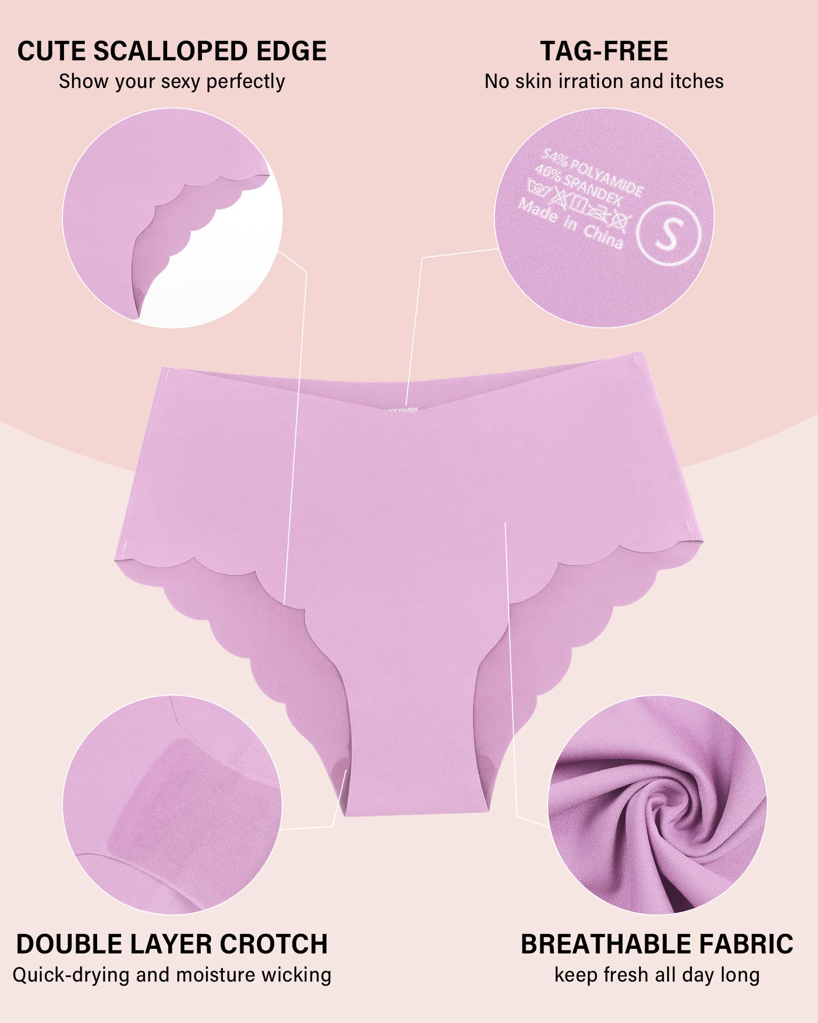 No Show Cheeky Panties for Women - 6 Pack Sexy V-Cut Bikini Underwear (S-XL) | Comfortable Invisible Underwear for Everyday Wear, Yoga & Workouts