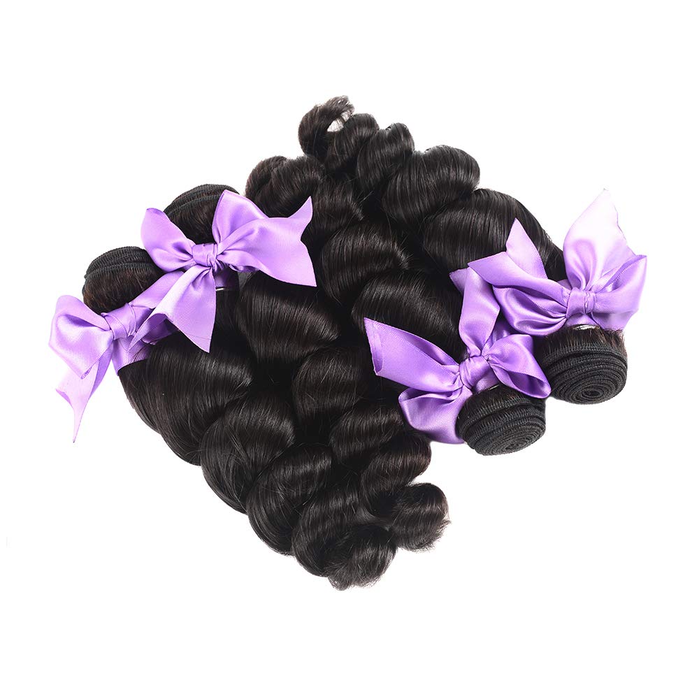 8A Brazilian Virgin Human Hair Loose Wave Bundles with 4x4 Lace Closure - 100% Unprocessed Human Hair Extensions (28+28+28+20) for Natural Volume & Styling | Perfect for Weaves, Ponytails & Everyday Hairstyles