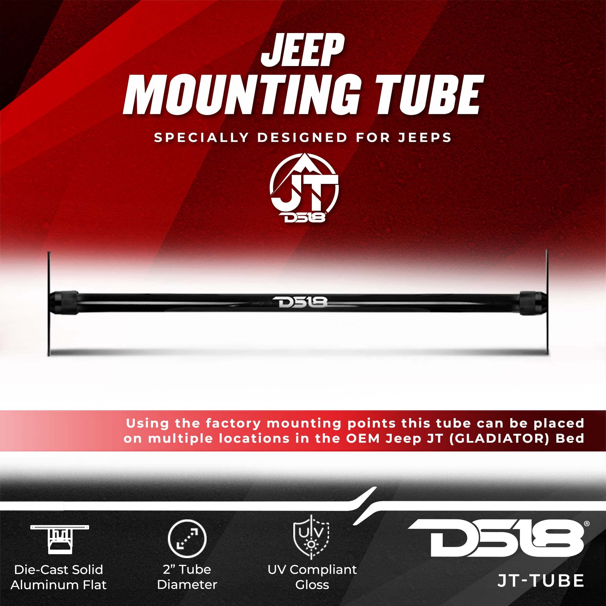 DS18 JT-Tube/BK JT Mounting Tube with Mobile Clamps - Universal Roll Bar & Cage Mount for Speaker Towers & Pods (Black) - Ideal for Off-Road, Racing & Car Audio Installations
