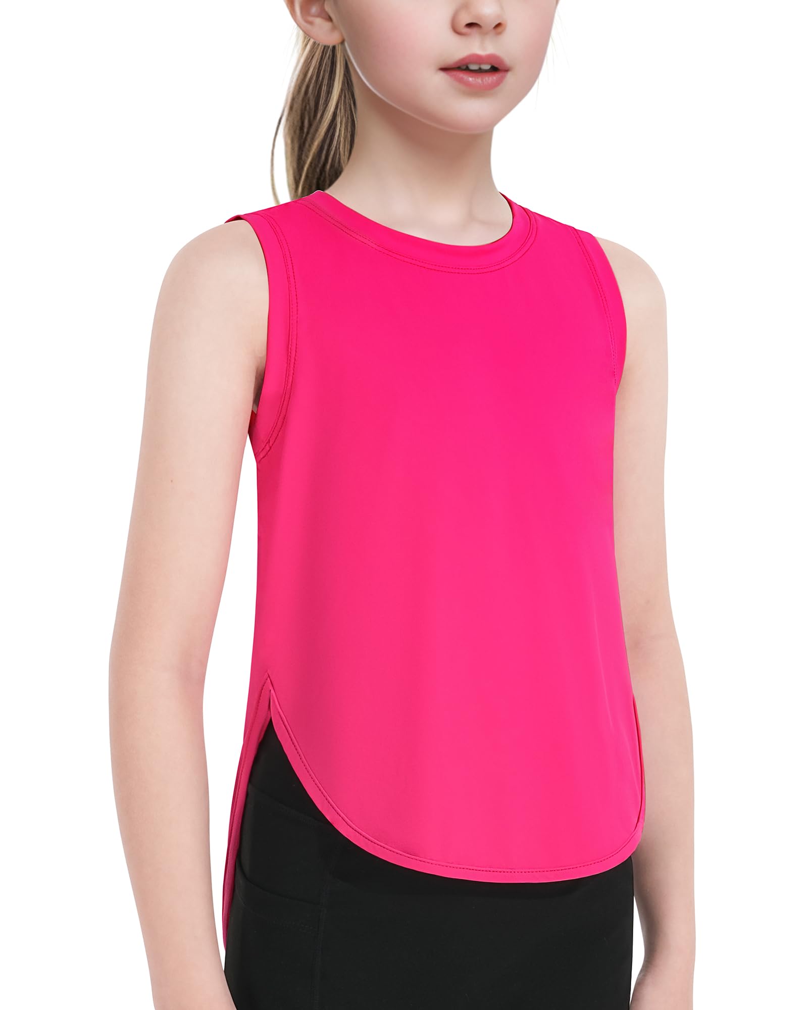 JOCMIC Girls Tank Tops - Quick Dry Sleeveless Athletic Shirts for Kids, Perfect for Dancewear, Running, Gymnastics & Sports Training | Lightweight & Breathable Workout Tops for Active Girls