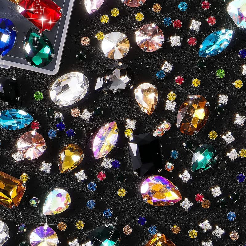 25Pcs Gold Claw Rhinestones with White AB - Flatback Crystal Rhinestones for Sewing, DIY Crafts, Clothing & Accessories | Metal Prong Setting Acrylic Glass Gems for Costumes, Bridal, Fashion Design