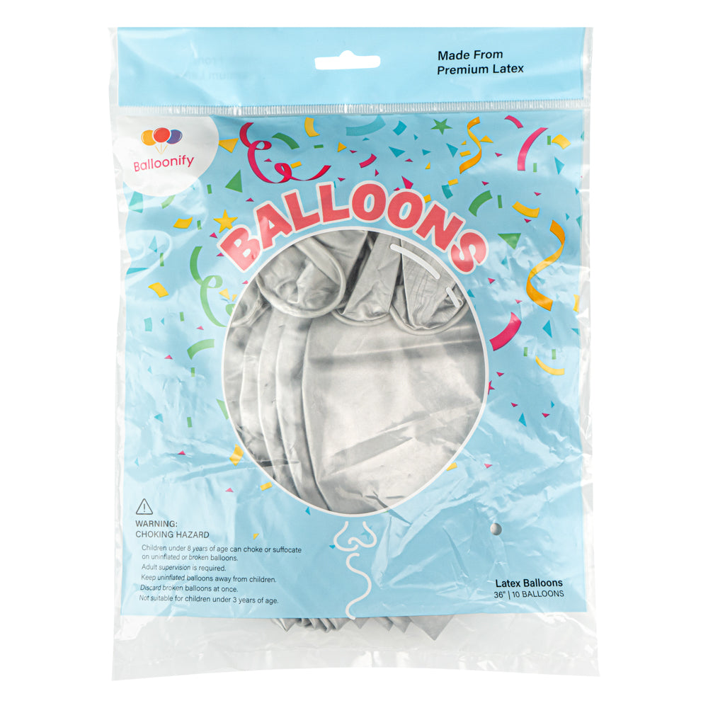 Balloonify Metallic Silver Latex Balloons - 36 Inch, Pack of 10 | Perfect for Birthday Parties, Weddings & Baby Showers