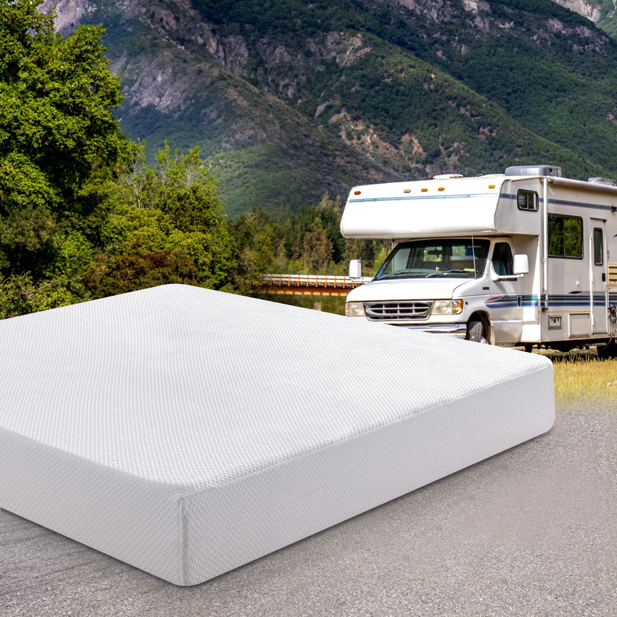 10 Inch King RV Mattress - Green Tea Memory Foam for RVs, Campers & Trailers | Medium Firm Gel-Infused Pressure Relief Mattress with White Cover | Bed in a Box | Made in USA | Perfect for Road Trips & Outdoor Adventures