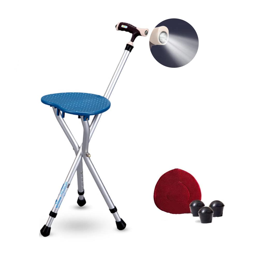 Adjustable Heavy Duty Walking Cane with Seat - 350 lbs Capacity, Portable Folding Cane Chair for Seniors & Outdoor Activities (Blue) | Perfect for Hiking, Travel & Mobility Support