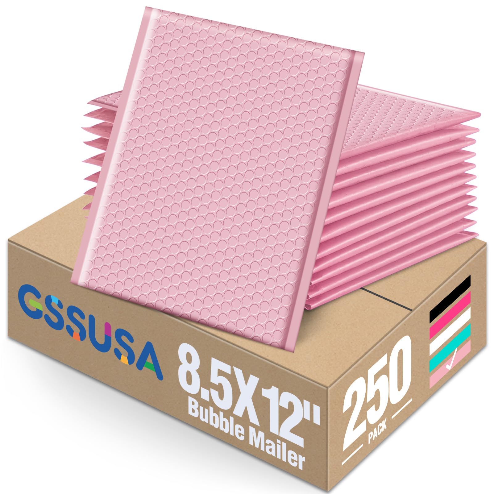 GSSUSA 8.5x12 Inch Light Pink Bubble Mailers - 250 Pack Large Padded Envelopes with Strong Adhesive & Self-Seal Closure | Perfect for Shipping Clothes, Magazines, Books, Jewelry & Ecommerce Packages