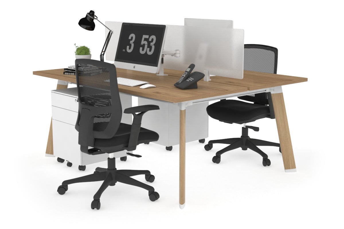 2 Person Workstation with Wood Imprint Frame - 1200L x 700W - Perfect for Home Office, Coworking Spaces & Small Business Teams