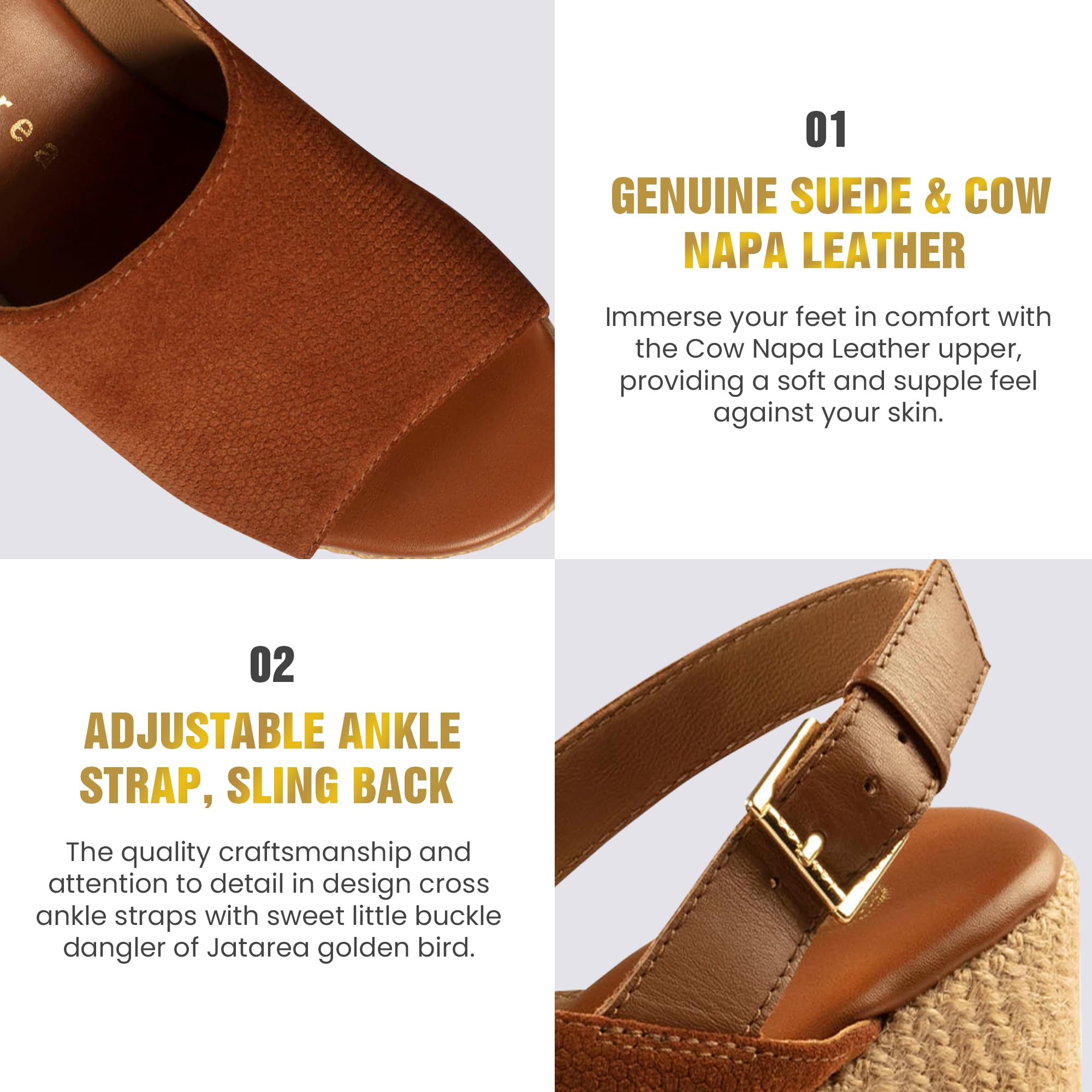 JATAREA Women's Leather Wedge Sandals - Comfortable Summer Sandals for Beach, Vacation & Casual Outings