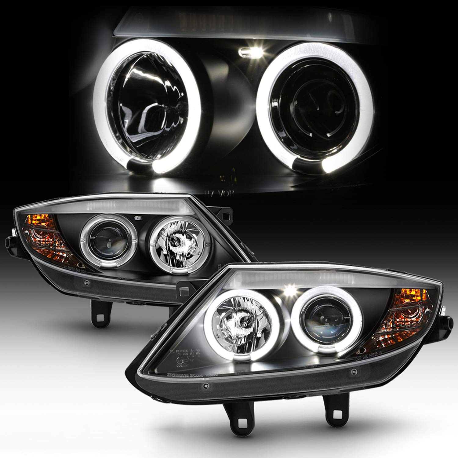 AKKON Dual LED Halo DRL Projector Headlights with Signal Lights for 2003-2008 BMW Z4 HID Models - Black Housing | Upgrade Your Night Driving & Style
