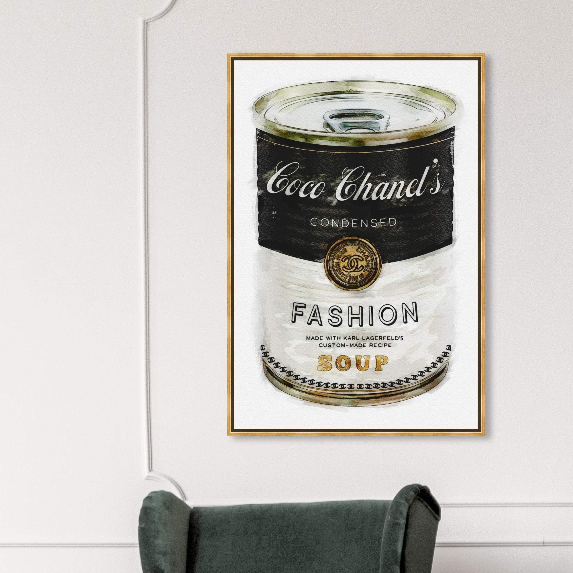 Oliver Gal Artist Co. Couture Road Sign Rococo Fashion Soup Wall Art - 30x45 Inches Gold Framed Canvas Painting - Perfect for Living Room, Bedroom & Office Decor