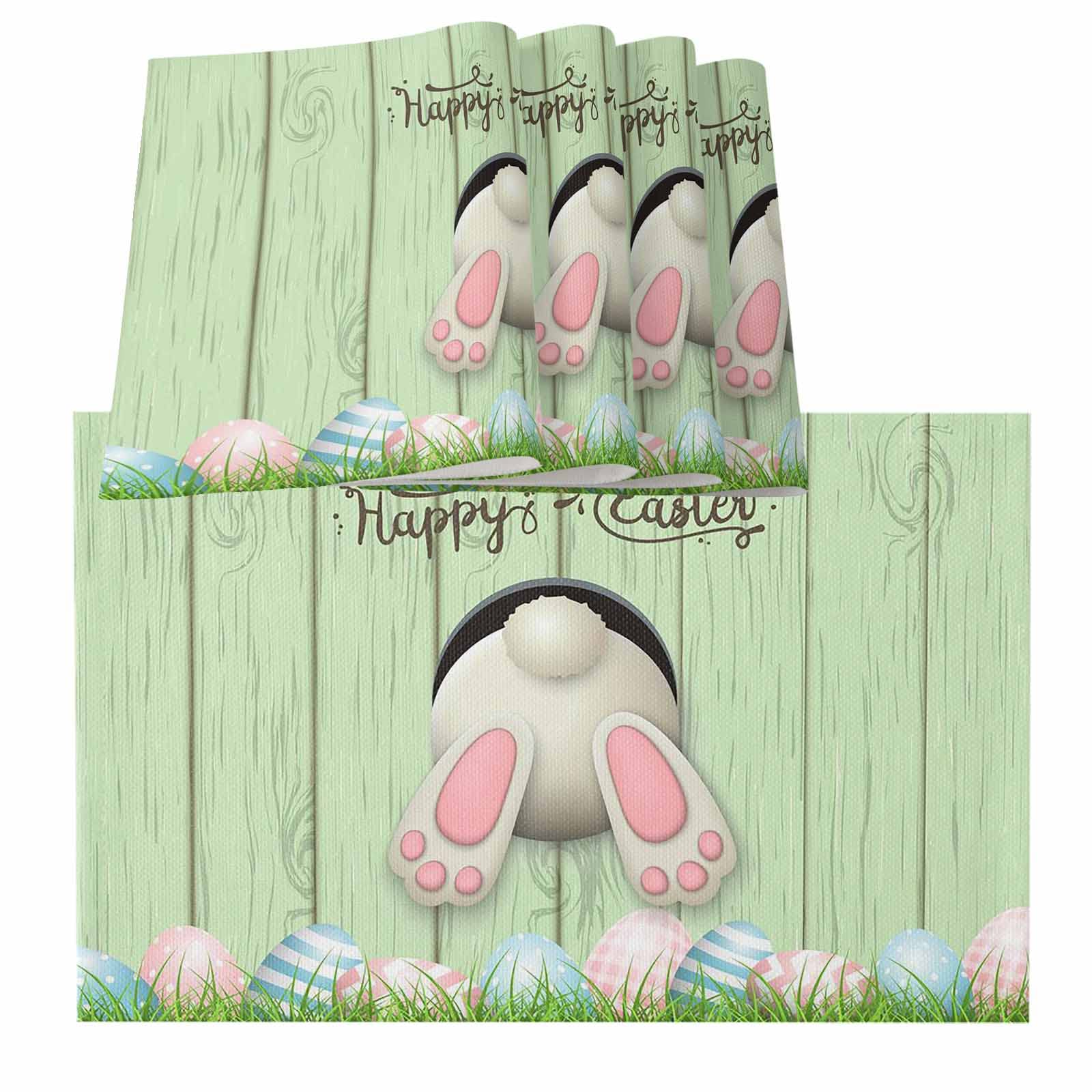 Easter Placemats Set of 4 - Waterproof & Wipeable Bunny Egg Design Spring Table Mats for Kitchen & Dining Decor | Perfect for Easter Brunch, Holiday Gatherings & Spring Celebrations