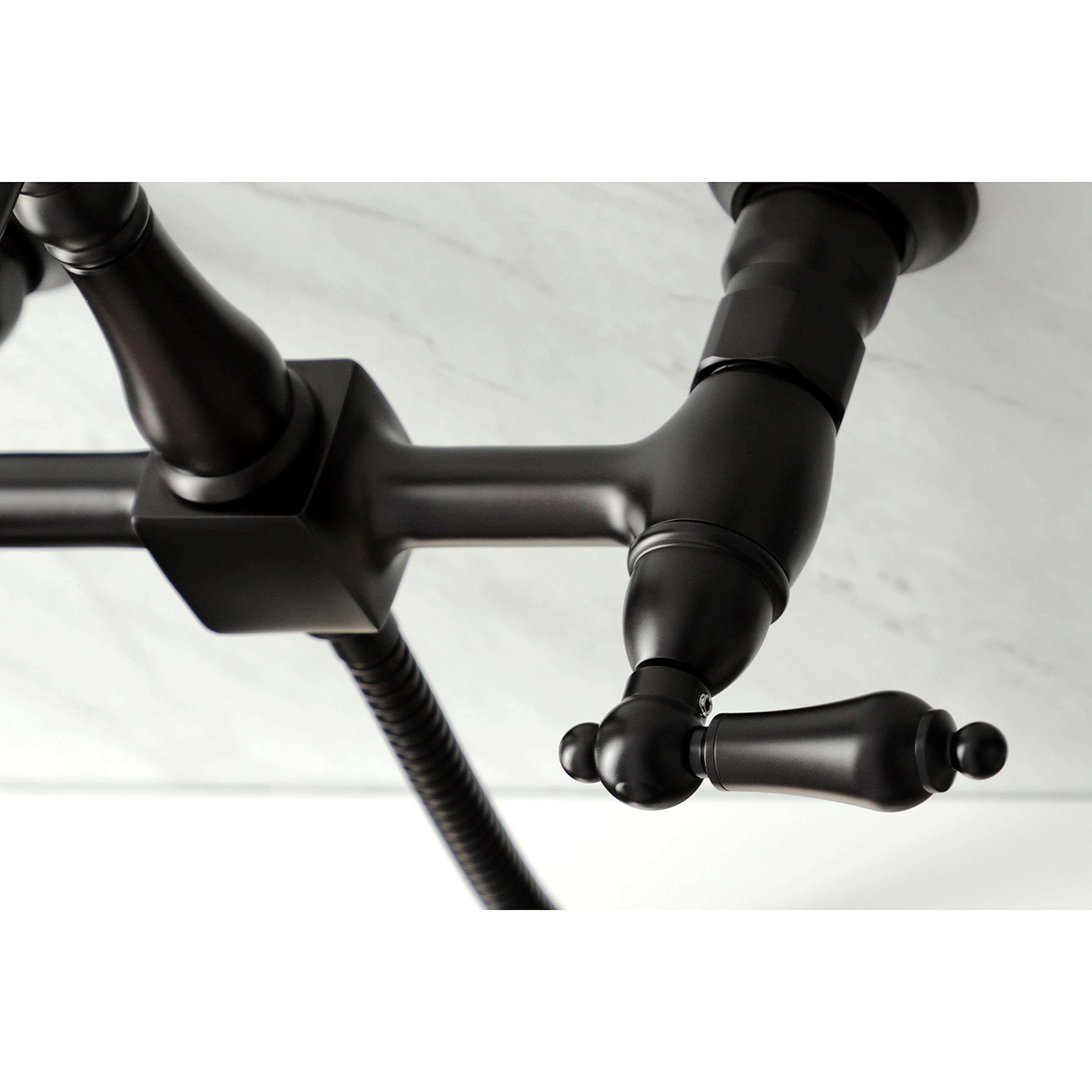 Kingston Brass KS1265ALBS Heritage Bridge Kitchen Faucet - Oil Rubbed Bronze Finish - High Arc Spout for Deep Sinks - Perfect for Farmhouse & Traditional Style Kitchens