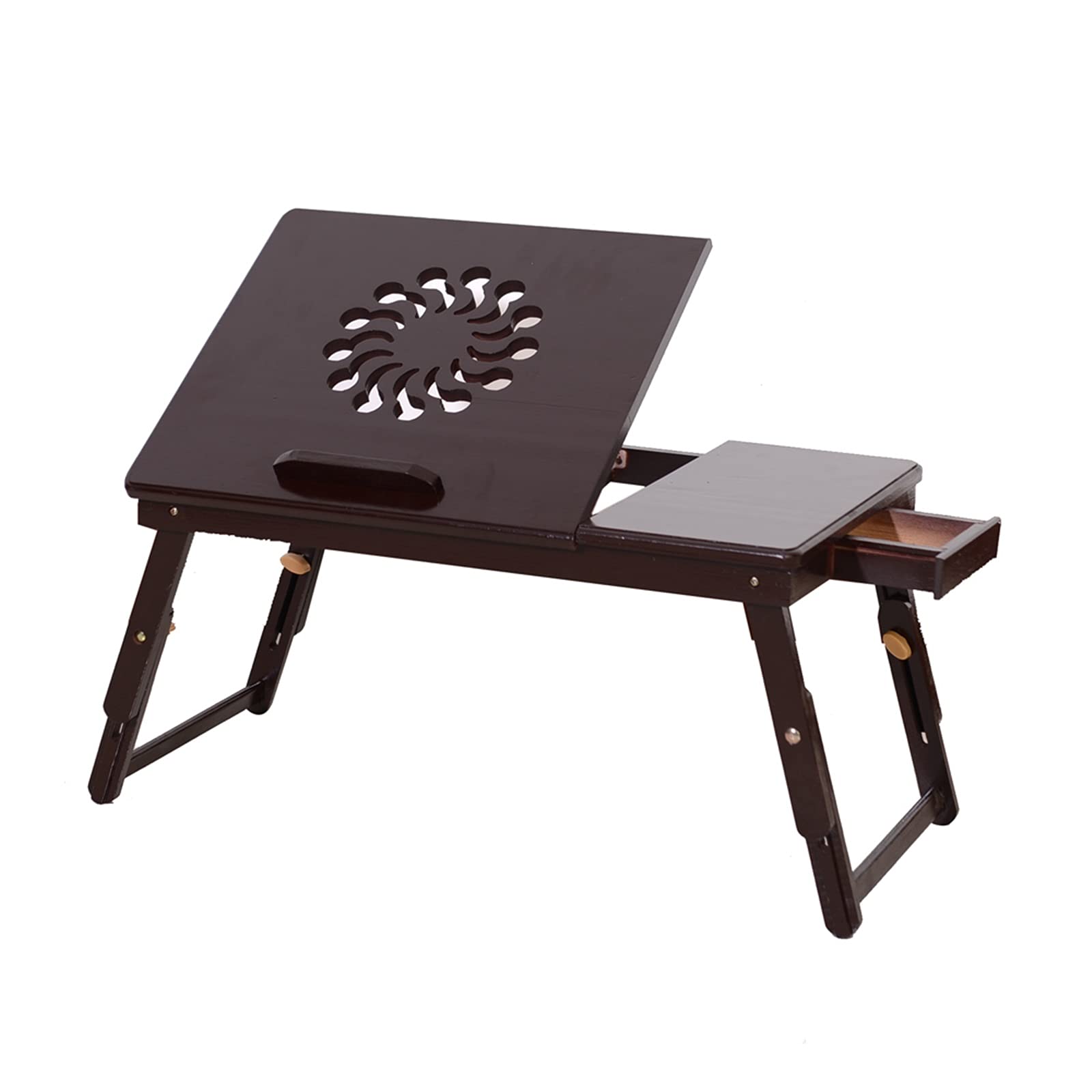 Foldable Adjustable Laptop Desk for Bed - Portable Coffee Table with Sunflower Carving Pattern, Multi-Purpose Tray for Eating, Writing, Reading & Working in Bed, Sofa or Office - Lightweight Bedside Table with Ergonomic Design