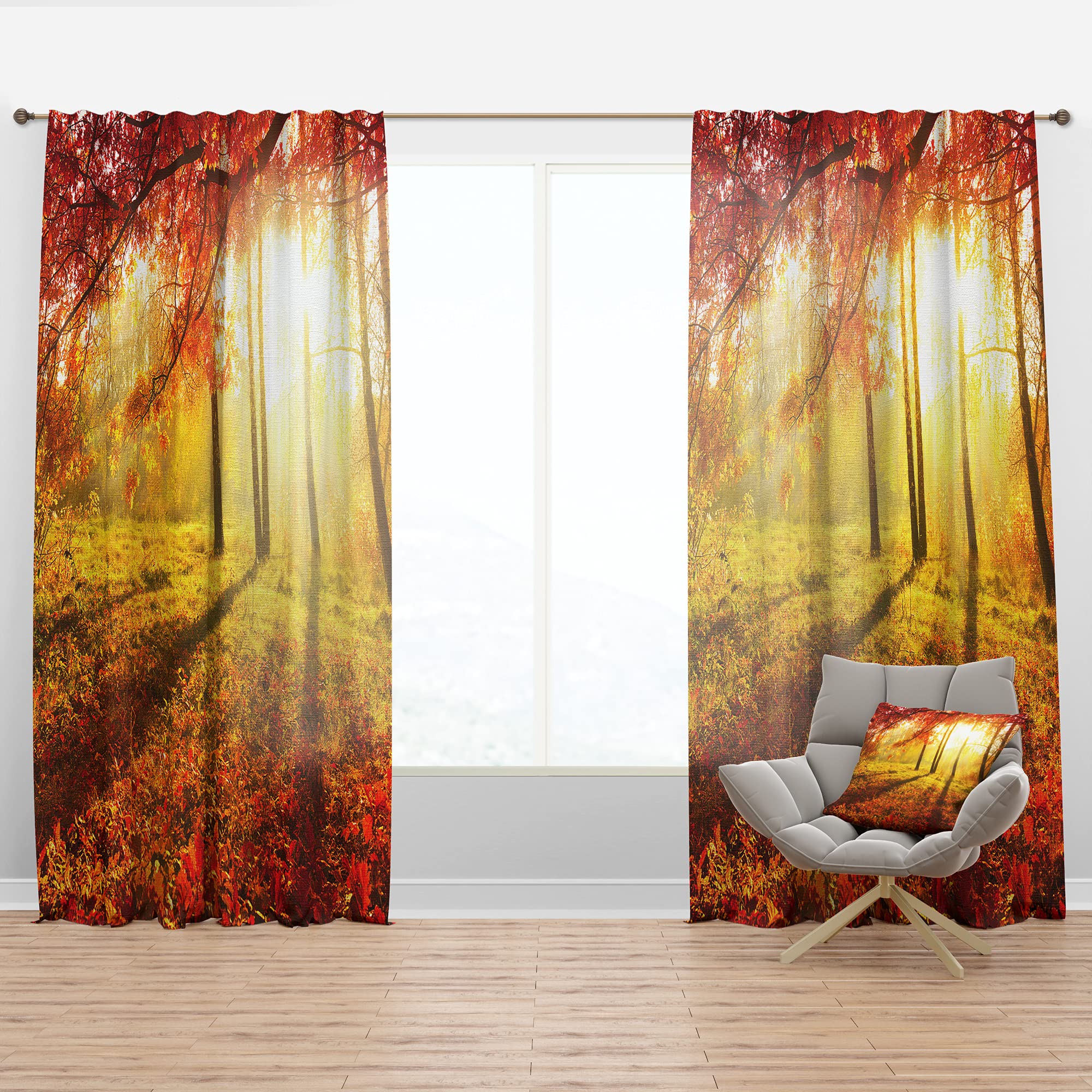 DesignQ Thermal Insulated Curtains - Autumn Yellow Red Fall Trees & Leaves Pattern - Single Panel 52x63 Inches - Blackout Drapes for Bedroom & Living Room - Perfect for Seasonal Decor & Light Control