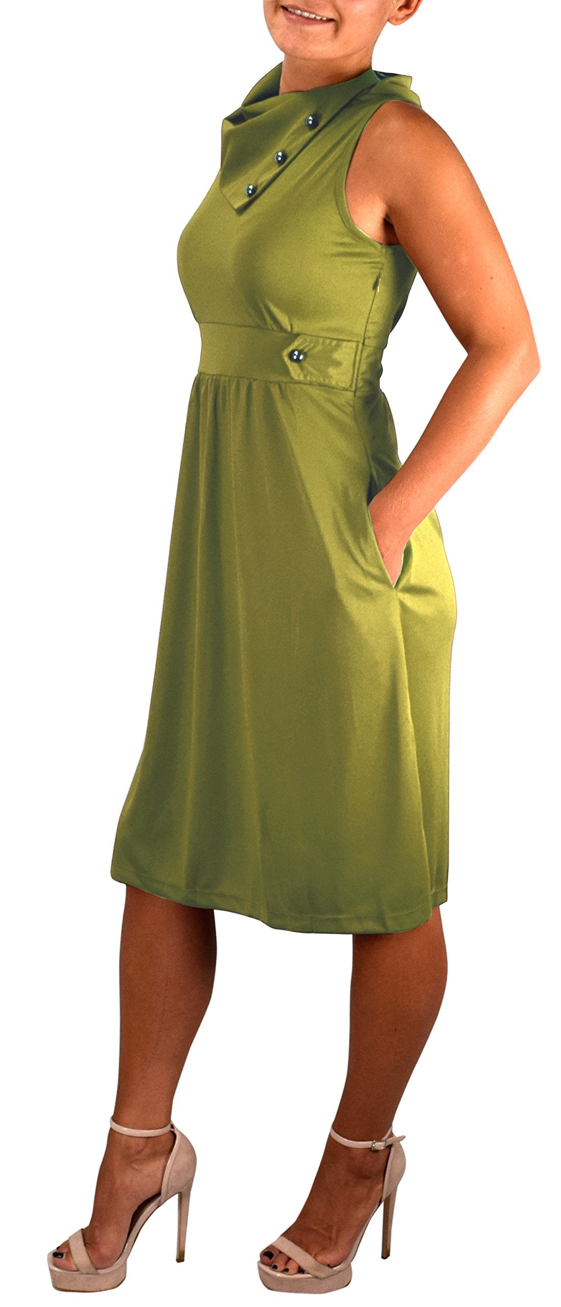 Women's Casual Sleeveless A-Line Dress with Fold-Over Collar - Perfect for Summer Outings, Beach Vacations & Brunch Dates