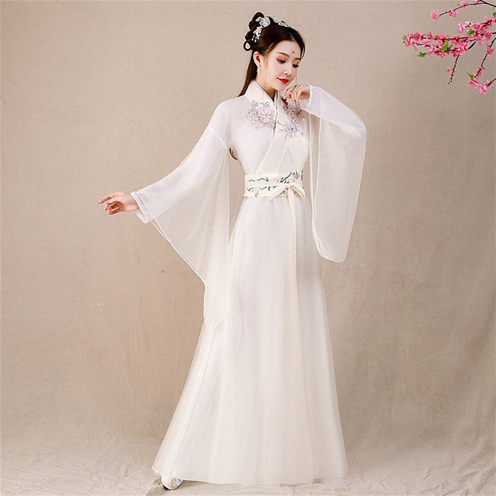 Elegant Traditional Hanfu Dress for Women - Embroidered Chinese Fairy Costume with Zipper - Princess Folk Dance Gown - Role Playing & Cosplay Outfit - White XX-Large - Perfect for Cultural Events, Themed Parties & Photo Shoots