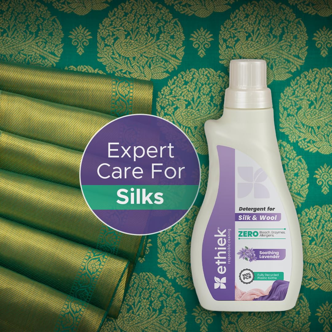 Ethiek Liquid Detergent for Silk, Wool & Delicate Fabrics - Gentle Enzyme-Free Natural Organic Laundry Detergent - Safe for Top Load, Front Load Washing Machines & Hand Wash - 500ml - Perfect for Baby Clothes, Lingerie & Cashmere Sweaters