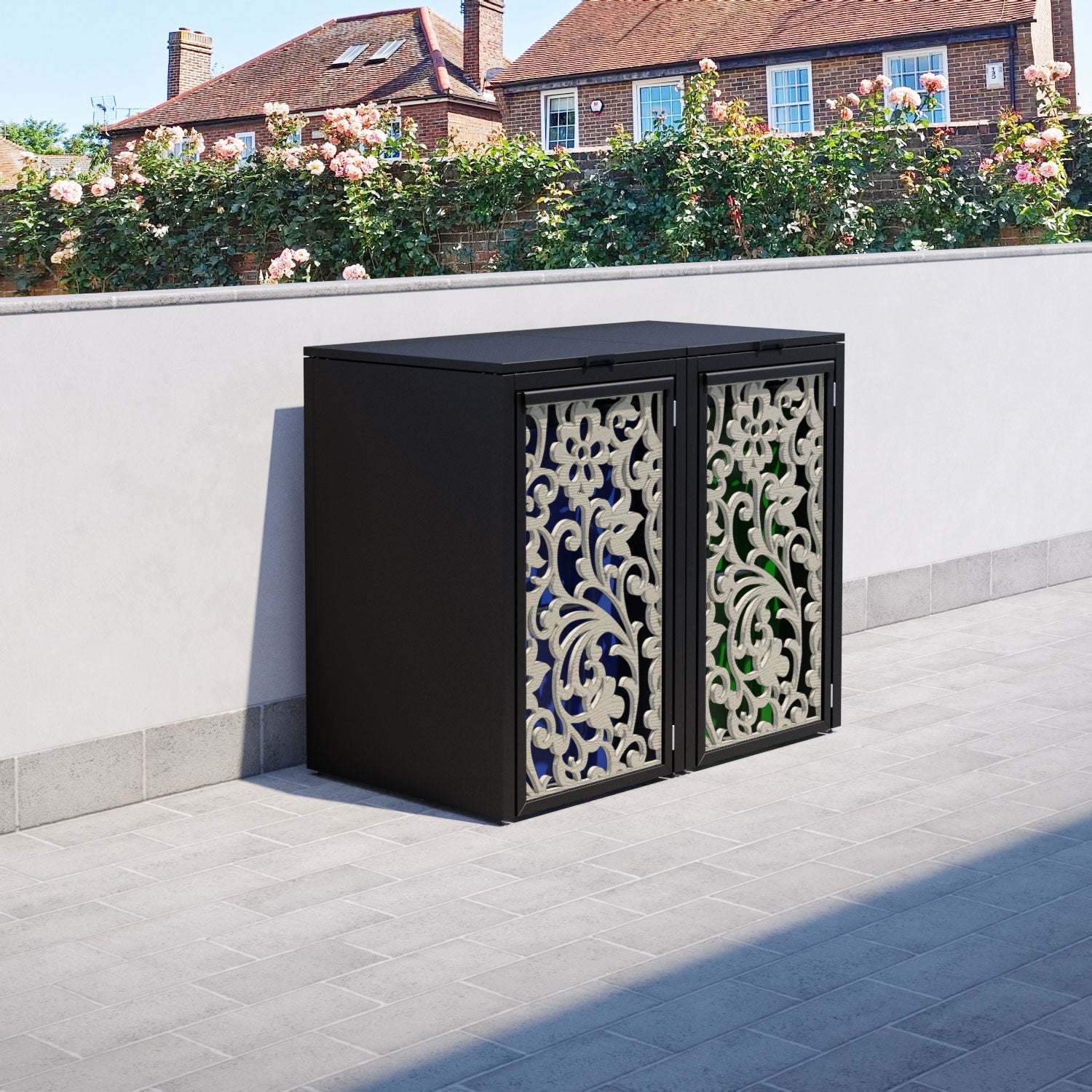 Black 2 Bin Storage Cabinet with Eden Door Screen - Perfect for Kitchen, Bathroom, and Garage Organization