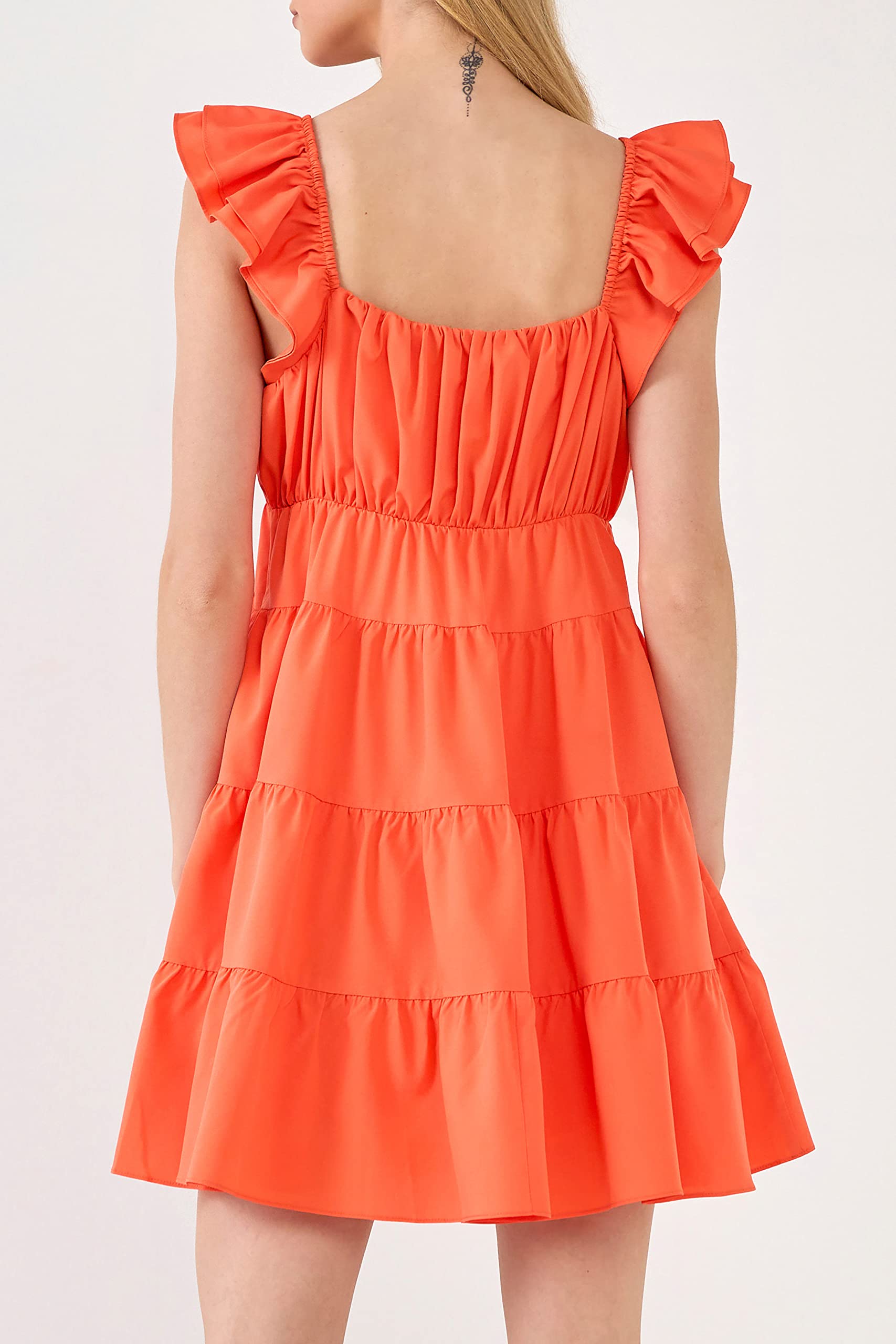 Endless Rose Women's Ruffled Sweetheart Flounced Mini Dress in Orange - Perfect for Summer Parties, Date Nights & Casual Outings