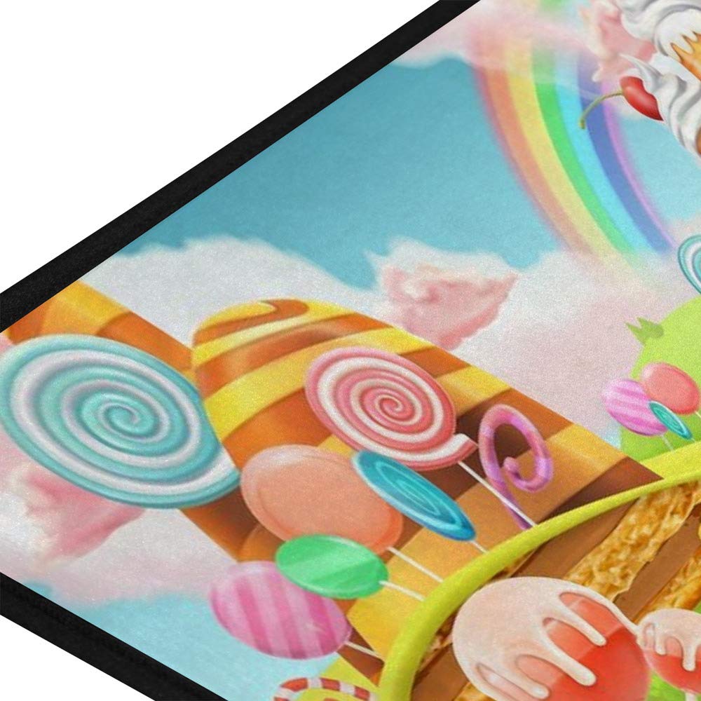 Kuizee Non-Slip Kitchen Rug - 39x20 Inch Water Absorbent Soft Bath Mat for Kitchen, Bathroom, Hallway Entry - Sweet Candy Land Cartoon Design - Perfect for Home, Dorm, and Office Use