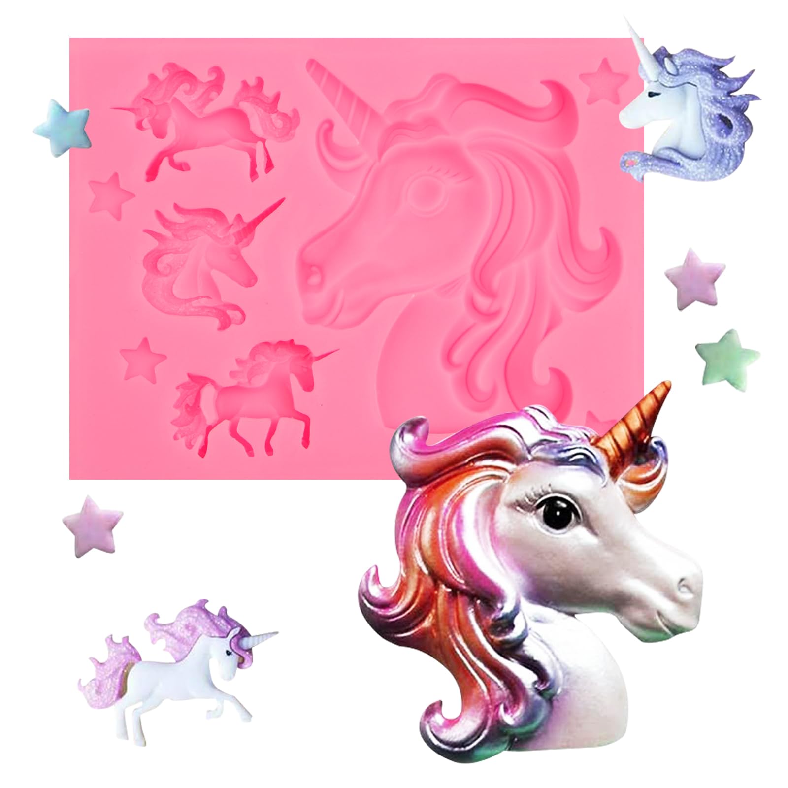 Unicorn & Horse Silicone Fondant Molds Set - Food Grade Chocolate, Resin, Cake Decorating Tools for Cupcake Toppers, Candy & Gumpaste - Perfect for Birthday Parties, Baby Showers & DIY Crafts