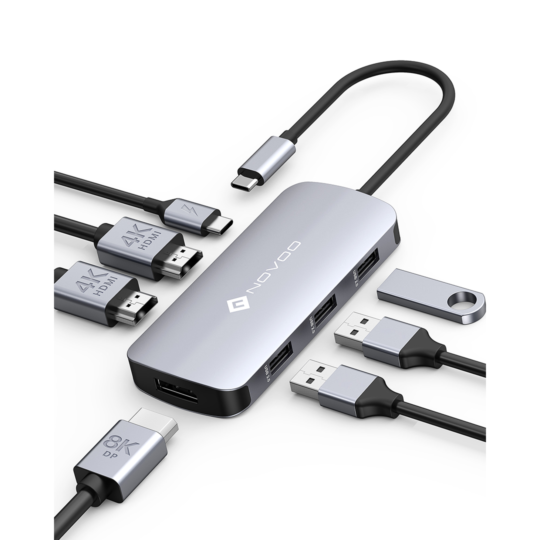 NOVOO 7-in-1 USB C Hub with Triple Display & 8K Resolution - Expand Your Workspace for MacBook, iPad Pro, and Windows Laptops - Perfect for Home Office, Gaming, and Video Editing
