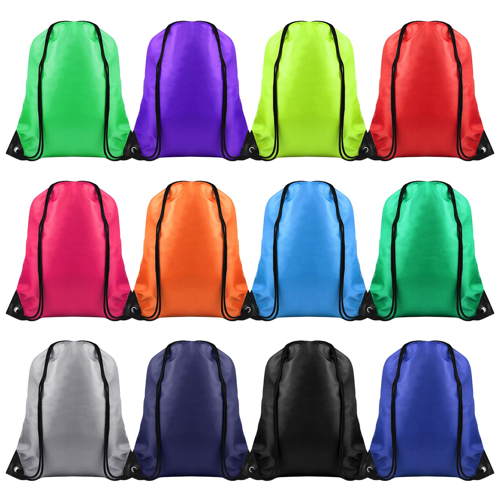 FEPITO 12 Pack Drawstring Bags - Durable String Backpacks for Gym, Sports, Travel & Storage - Lightweight Tote Sack Cinch Bags for School, Beach, Laundry & Camping Essentials