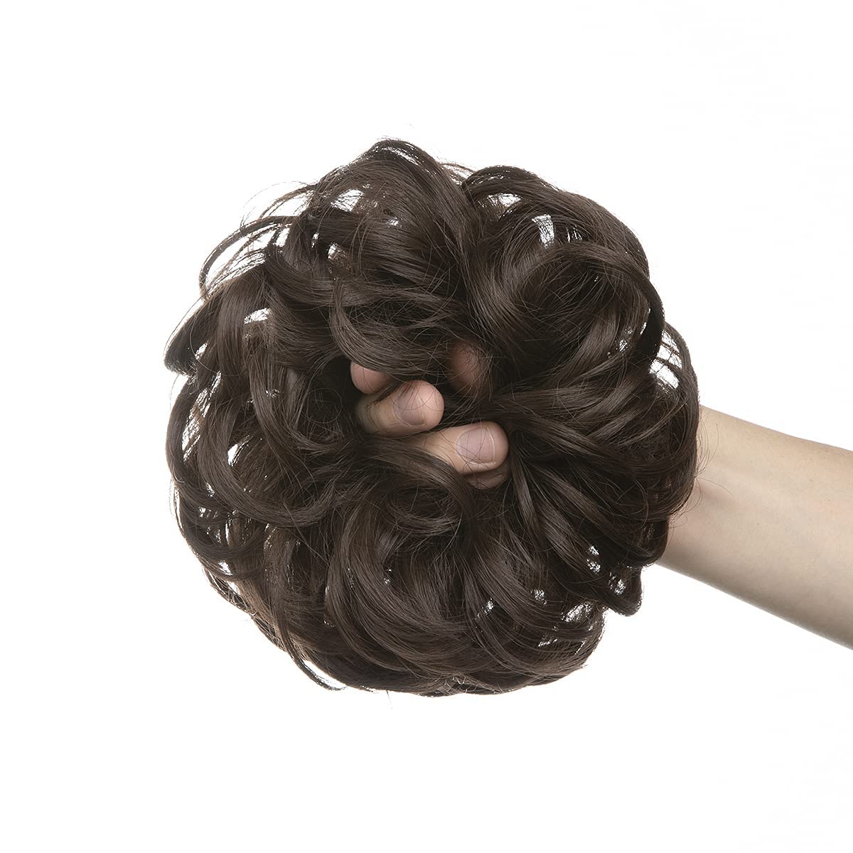 VSAKSH Dark Brown Wavy Curly Messy Bun Hair Piece - Large Synthetic Hair Bun Scrunchies Extensions for Women & Girls - Perfect for Updos, Cosplay, and Everyday Hairstyles