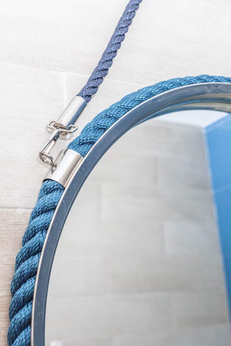 Nautical Round Wall Mirror - Blue Bathroom Hanging Mirror | Perfect Yacht Decor & Father's Day Gift for Dad | Ideal for Coastal Home Decor, Boat Cabins & Bathroom Vanities