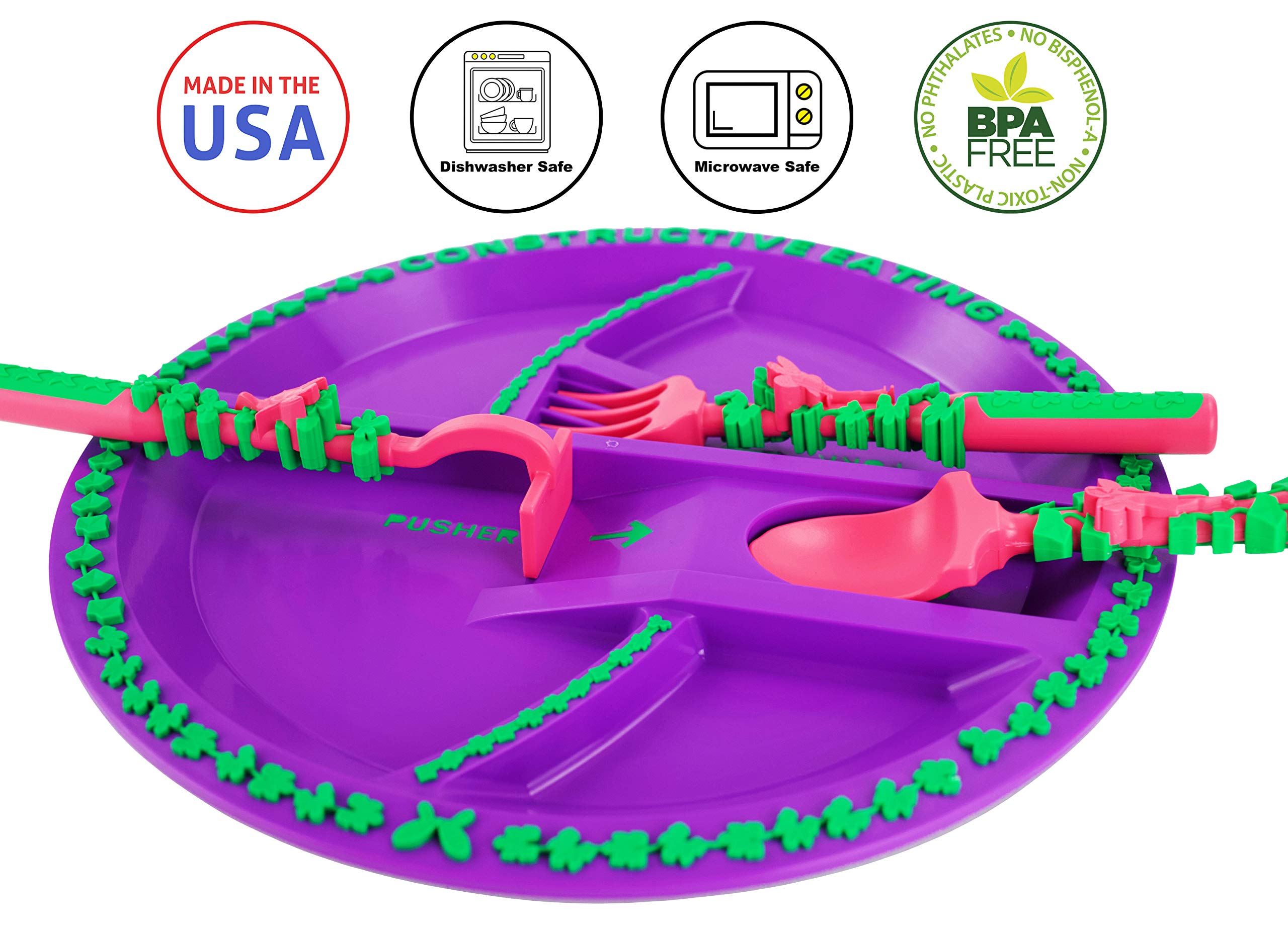 Constructive Eating Garden Fairy Plate, Placemat and Utensil Set for Kids - Fun & Educational Toddler Mealtime Set with Fork, Spoon & Non-Slip Mat - Perfect for Birthday Gifts, Parties & Learning Healthy Eating Habits