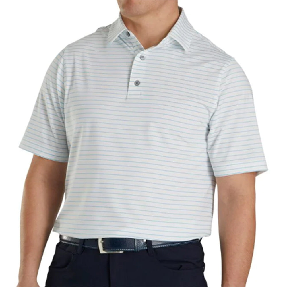 FootJoy Athletic Fit Classic Stripe White Men's Golf Polo Shirt - Moisture Wicking & UV Protection for Comfortable Golfing & Outdoor Activities
