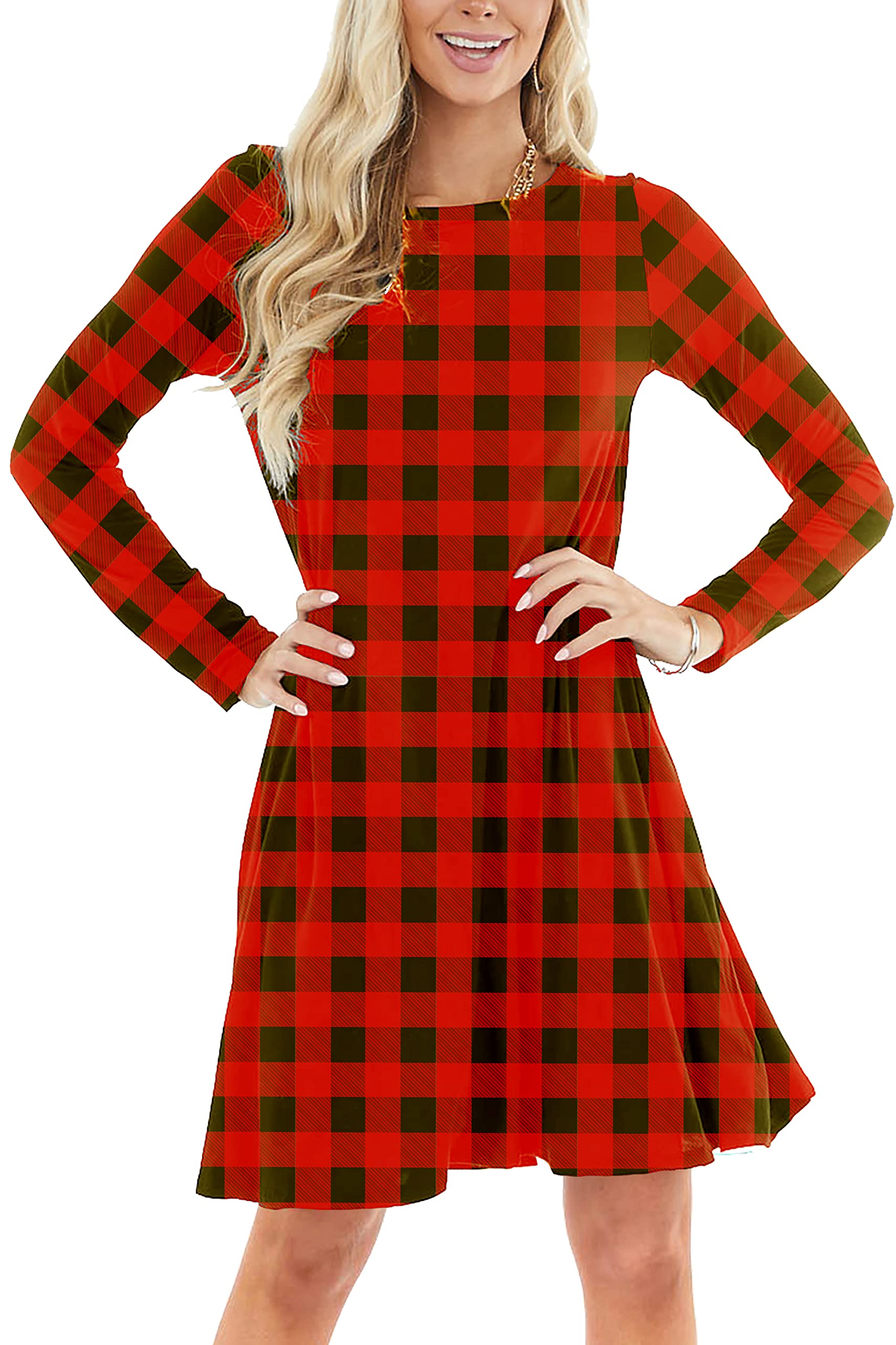 Women's Christmas Red and Black Plaid Dress - Funny Holiday Gift & Winter Party Outfit - Perfect for Xmas Parties, Office Celebrations & Festive Gatherings