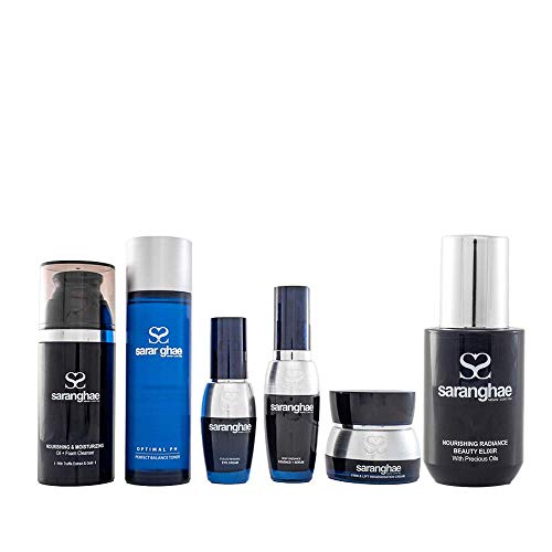 Saranghae Complete 5-Step Skincare Set - Nourishing Cleanser, Radiance Essence, Firming Cream, Eye Cream & Toner with Beauty Elixir | Korean Anti-Aging Routine for Glowing Skin | Perfect for Daily Hydration & Nighttime Regimen