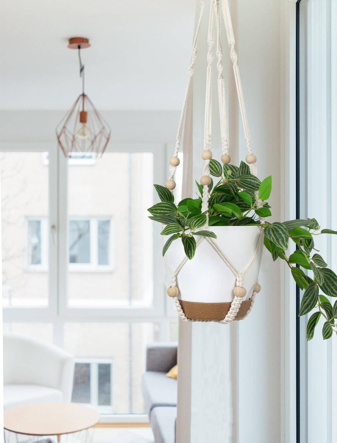 **Macrame Plant Hangers with Self-Watering Pots - 3-Piece Set for Indoor & Outdoor Plants (Small, Medium, Large) - Perfect for Balconies, Patios, and Home Decor**