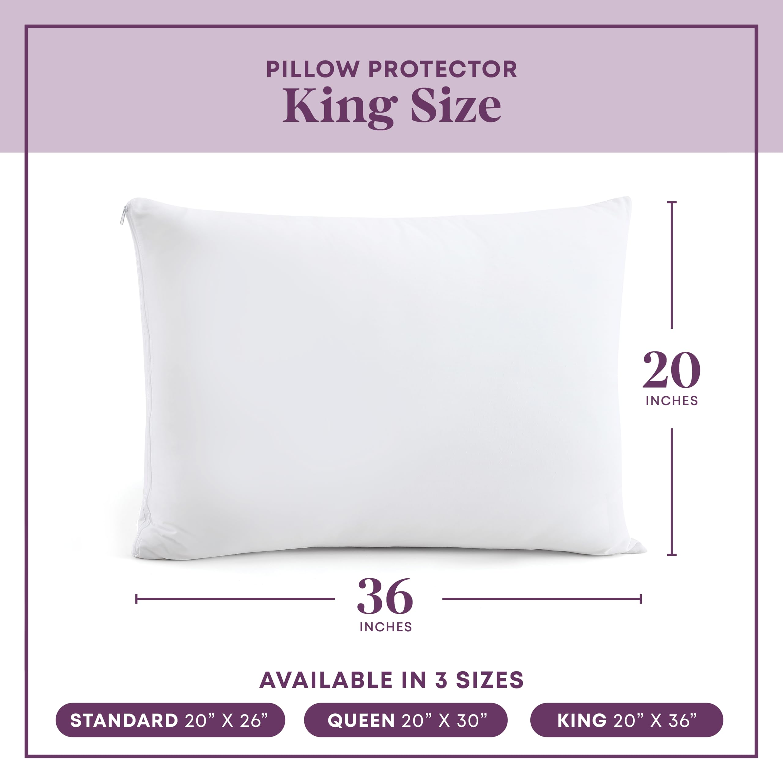 CirclesHome 6 Pack King Size Zippered Pillow Protectors - 100% Cotton Breathable Pillow Covers for Dust & Allergy Protection (20x36 Inches) - Perfect for Bedroom, Guest Room & Travel Use