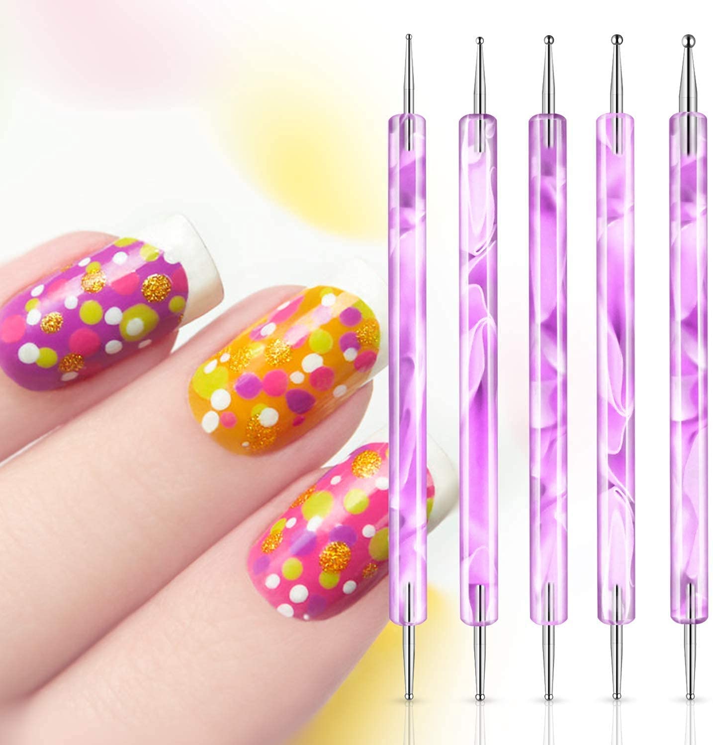 Double Ended Nail Art Dotting Pen Set - Professional Dotting Tool for Marbleizing & Nail Polish Designs | DIY Manicure Decoration Kit (Pink) | Perfect for Salon, Home Nail Art & Creative Painting Projects