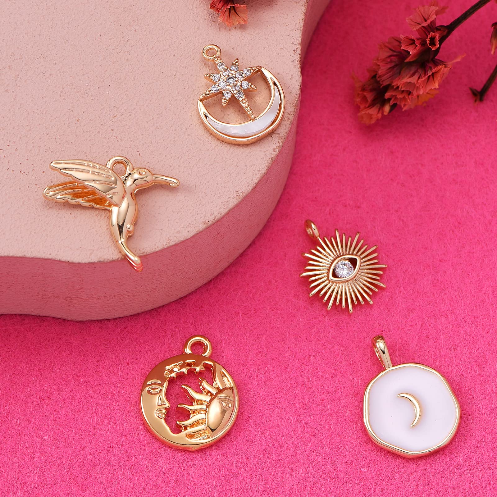 10Pcs Brass Cubic Zirconia Charms Pendants - 18K Gold Plated DIY Jewelry Making Supplies with Freshwater Shell Accents | Perfect for Necklace, Bracelet & Craft Projects