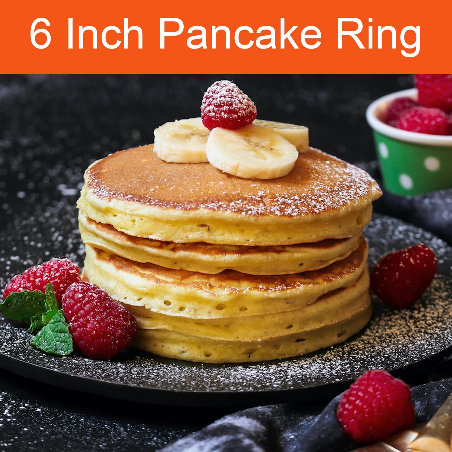 2-Pack 6 Inch Non-Stick Stainless Steel Pancake Ring for Griddle - Omelette, Muffin & Crumpet Maker with Silicone Handle - Perfect for Breakfast, Brunch & Cooking Shows