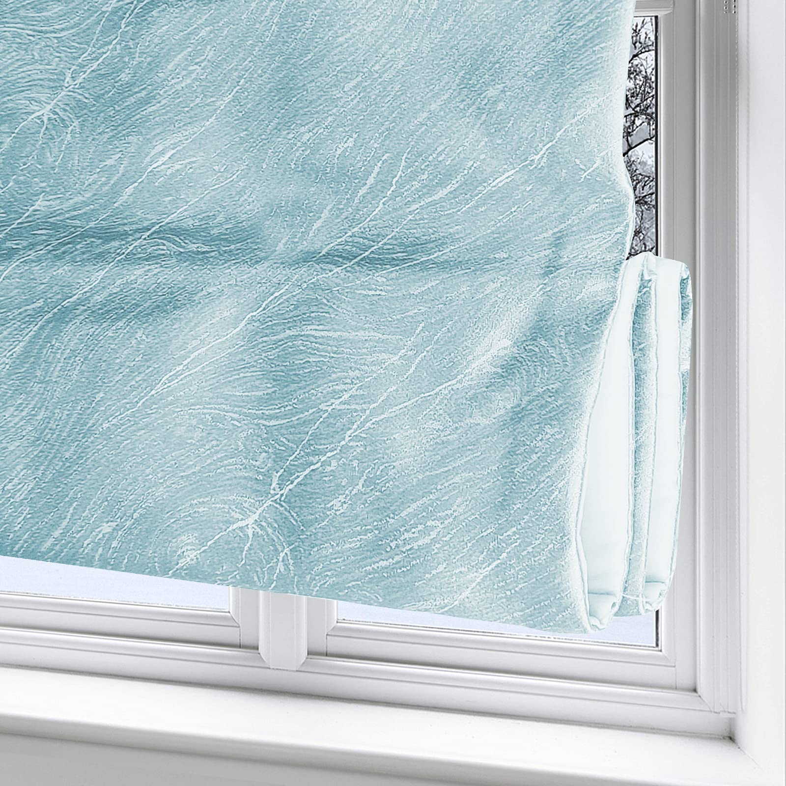 Premium Cordless Blackout Roman Shades - Light Teal Washable Fabric Window Blinds for Kitchen, French Doors & Bedrooms | Custom Fit & Noise Reducing (1 Panel)